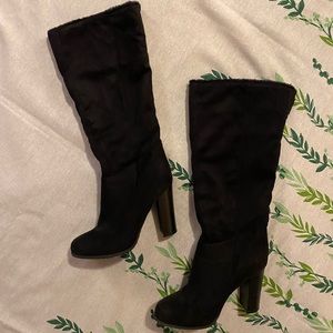 Wild Diva Lounge faux suede black heel boots
